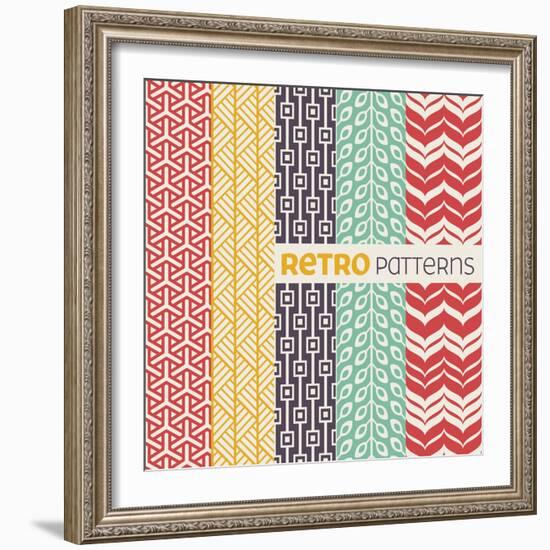Set of Vector Seamless Patterns in Retro Style.-evdakovka-Framed Art Print