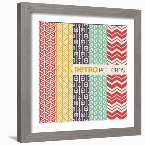 Set of Vector Seamless Patterns in Retro Style.-evdakovka-Framed Art Print