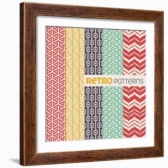 Set of Vector Seamless Patterns in Retro Style.-evdakovka-Framed Art Print