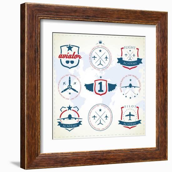 Set Of Vintage Aviation Labels-Tur-Framed Art Print