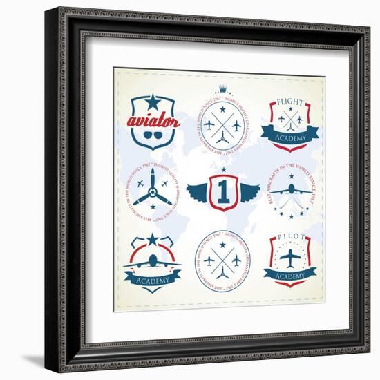 Set Of Vintage Aviation Labels-Tur-Framed Art Print