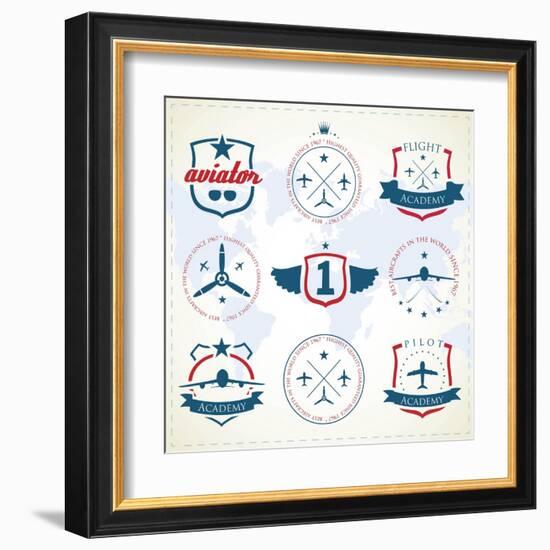 Set Of Vintage Aviation Labels-Tur-Framed Art Print