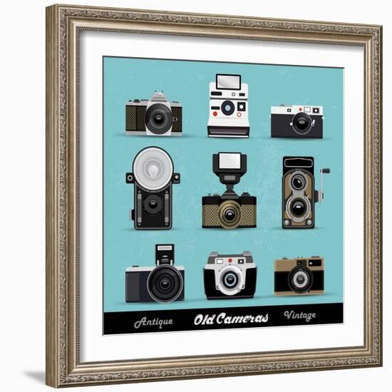 Set Of Vintage Cameras Background-Melindula-Framed Art Print