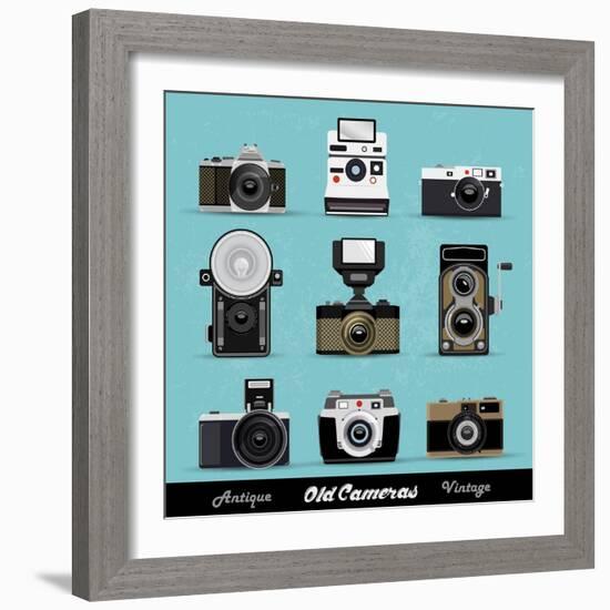 Set Of Vintage Cameras Background-Melindula-Framed Art Print