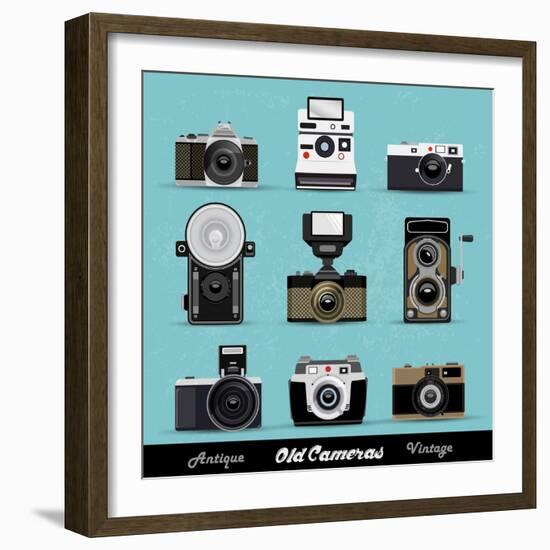 Set Of Vintage Cameras Background-Melindula-Framed Art Print