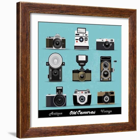 Set Of Vintage Cameras Background-Melindula-Framed Art Print