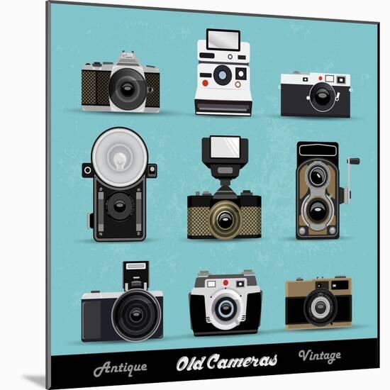 Set Of Vintage Cameras Background-Melindula-Mounted Art Print