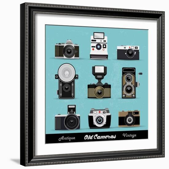 Set Of Vintage Cameras Background-Melindula-Framed Art Print