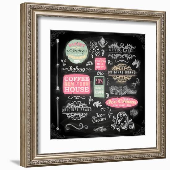 Set of Vintage Chalkboard Bakery Logo Badges and Labels for Retro Design. Chalkboard Illustration V-Ozerina Anna-Framed Art Print