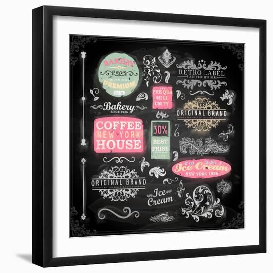 Set of Vintage Chalkboard Bakery Logo Badges and Labels for Retro Design. Chalkboard Illustration V-Ozerina Anna-Framed Premium Giclee Print