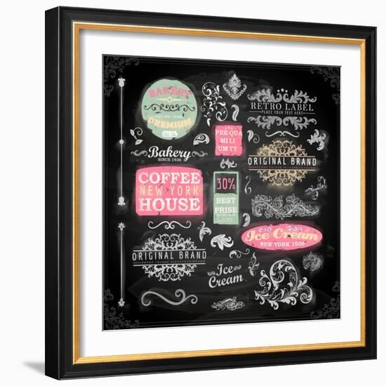 Set of Vintage Chalkboard Bakery Logo Badges and Labels for Retro Design. Chalkboard Illustration V-Ozerina Anna-Framed Premium Giclee Print