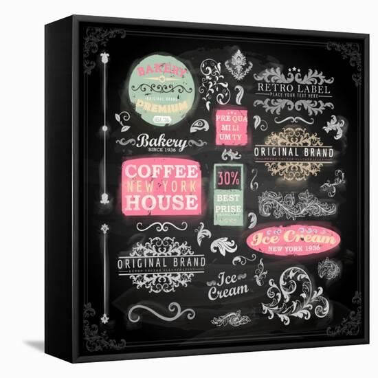 Set of Vintage Chalkboard Bakery Logo Badges and Labels for Retro Design. Chalkboard Illustration V-Ozerina Anna-Framed Stretched Canvas