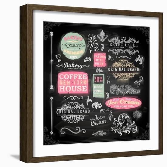 Set of Vintage Chalkboard Bakery Logo Badges and Labels for Retro Design. Chalkboard Illustration V-Ozerina Anna-Framed Art Print