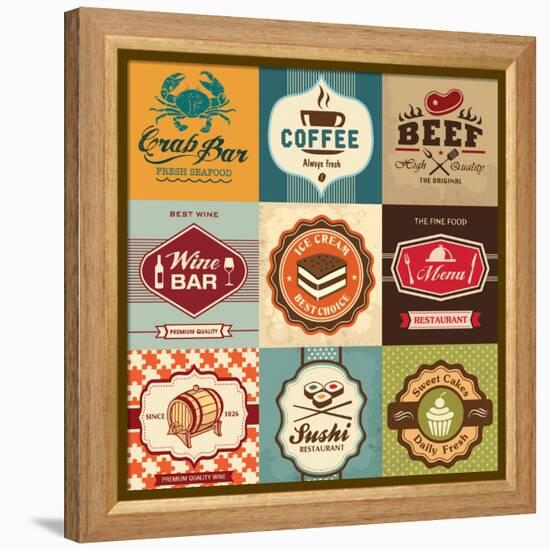 Set Of Vintage Retro Labels For Food, Coffee, Seafood, Bakery, Restaurant Cafe And Bar-Catherinecml-Framed Stretched Canvas