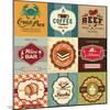 Set Of Vintage Retro Labels For Food, Coffee, Seafood, Bakery, Restaurant Cafe And Bar-Catherinecml-Mounted Art Print