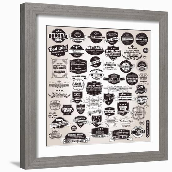 Set of Vintage Retro Labels, Stamps, Ribbons, Marks and Calligraphic Design Elements, Vector-BlueLela-Framed Art Print