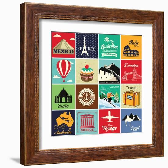 Set Of Vintage Retro Vacation And Travel Label Cards And Symbols-Catherinecml-Framed Art Print