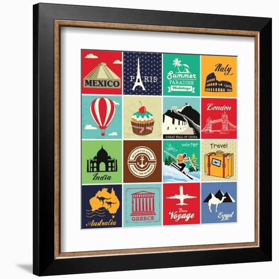 Set Of Vintage Retro Vacation And Travel Label Cards And Symbols-Catherinecml-Framed Art Print