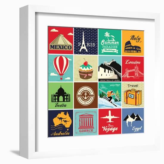 Set Of Vintage Retro Vacation And Travel Label Cards And Symbols-Catherinecml-Framed Art Print