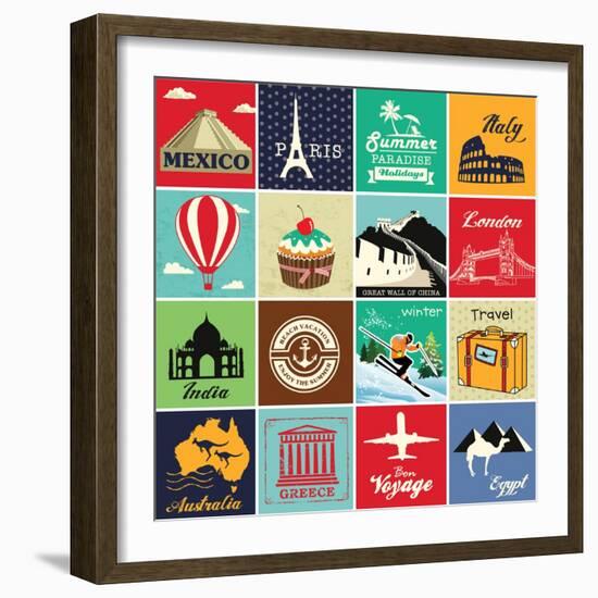 Set Of Vintage Retro Vacation And Travel Label Cards And Symbols-Catherinecml-Framed Art Print