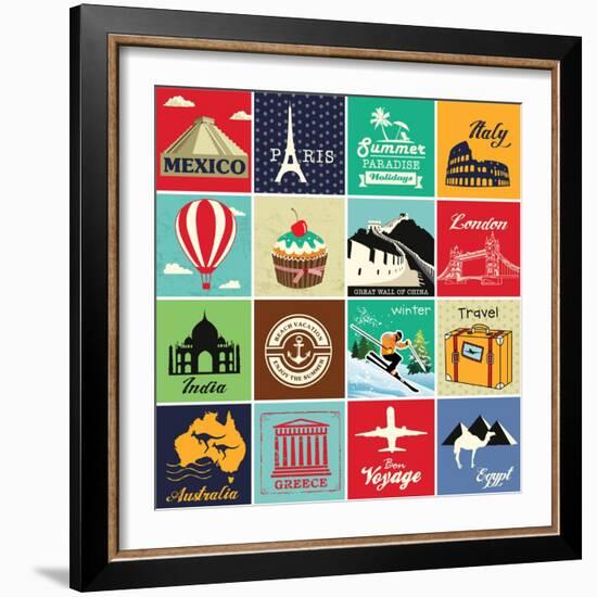 Set Of Vintage Retro Vacation And Travel Label Cards And Symbols-Catherinecml-Framed Art Print