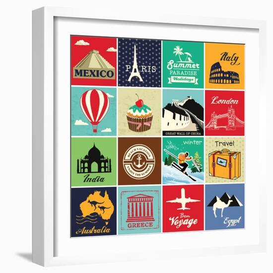 Set Of Vintage Retro Vacation And Travel Label Cards And Symbols-Catherinecml-Framed Art Print