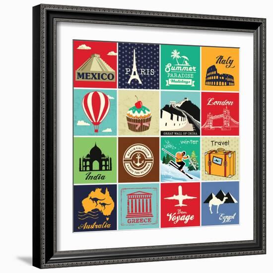 Set Of Vintage Retro Vacation And Travel Label Cards And Symbols-Catherinecml-Framed Art Print