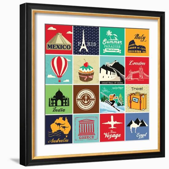 Set Of Vintage Retro Vacation And Travel Label Cards And Symbols-Catherinecml-Framed Art Print