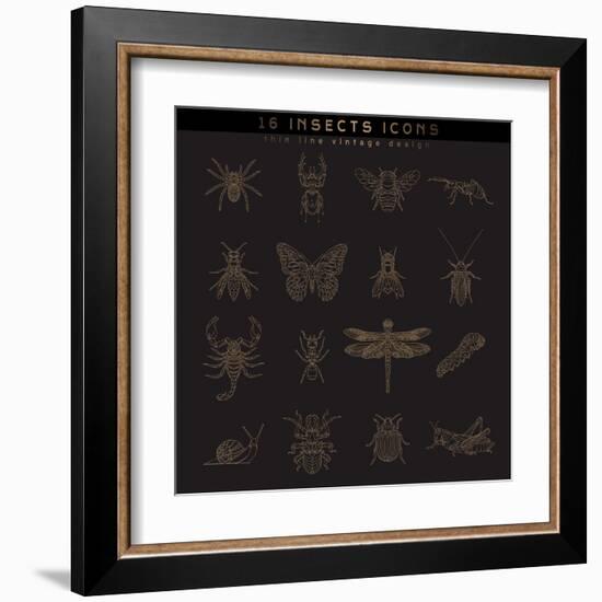 Set of Vintage Thin Line Insects Icons. Retro Vector Design Labels, Badges, Graphic Element, Emblem-karnoff-Framed Art Print