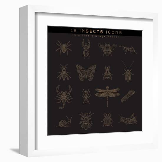 Set of Vintage Thin Line Insects Icons. Retro Vector Design Labels, Badges, Graphic Element, Emblem-karnoff-Framed Art Print