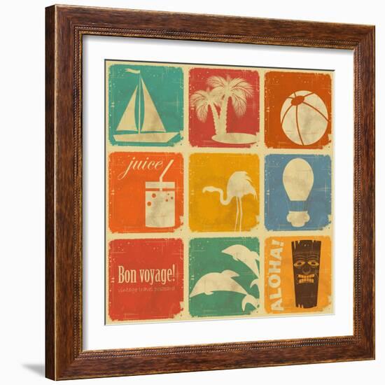 Set Of Vintage Travel Labels-elfivetrov-Framed Art Print