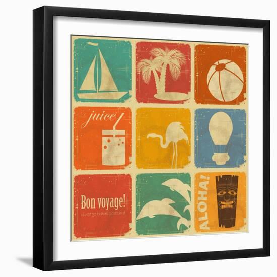 Set Of Vintage Travel Labels-elfivetrov-Framed Art Print