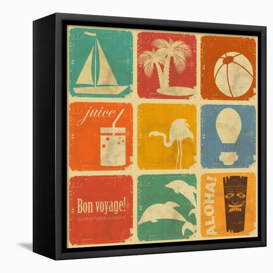 Set Of Vintage Travel Labels-elfivetrov-Framed Stretched Canvas