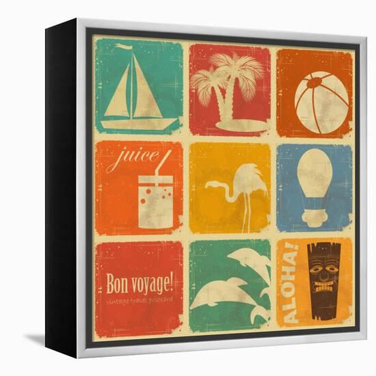 Set Of Vintage Travel Labels-elfivetrov-Framed Stretched Canvas