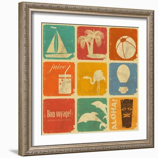 Set Of Vintage Travel Labels-elfivetrov-Framed Premium Giclee Print