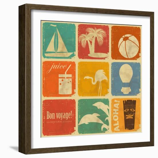 Set Of Vintage Travel Labels-elfivetrov-Framed Premium Giclee Print