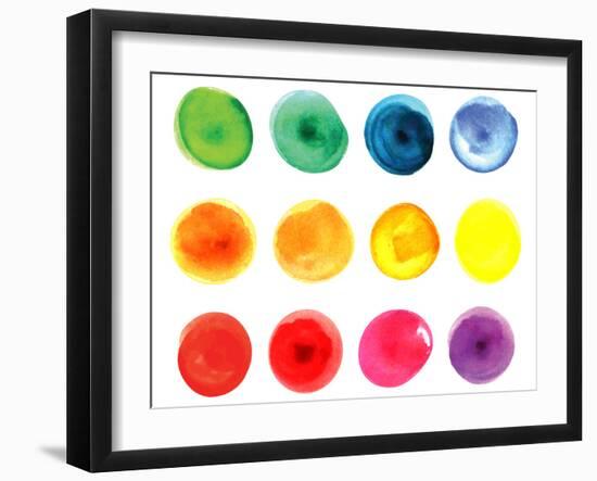 Set of Watercolor Circles  in Vibrant Colors. Watercolor Wet Stains Isolated on White.-LiMaxo-Framed Art Print