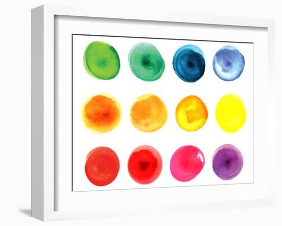 Set of Watercolor Circles  in Vibrant Colors. Watercolor Wet Stains Isolated on White.-LiMaxo-Framed Art Print