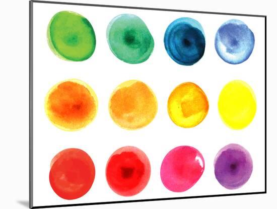 Set of Watercolor Circles  in Vibrant Colors. Watercolor Wet Stains Isolated on White.-LiMaxo-Mounted Art Print