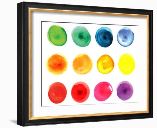 Set of Watercolor Circles  in Vibrant Colors. Watercolor Wet Stains Isolated on White.-LiMaxo-Framed Art Print