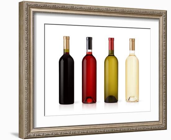 Set Of White, Rose, And Red Wine Bottles. Isolated On White Background-Gresei-Framed Photographic Print