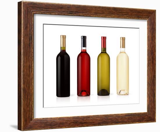 Set Of White, Rose, And Red Wine Bottles. Isolated On White Background-Gresei-Framed Photographic Print