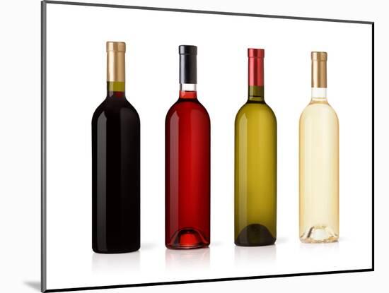 Set Of White, Rose, And Red Wine Bottles. Isolated On White Background-Gresei-Mounted Photographic Print