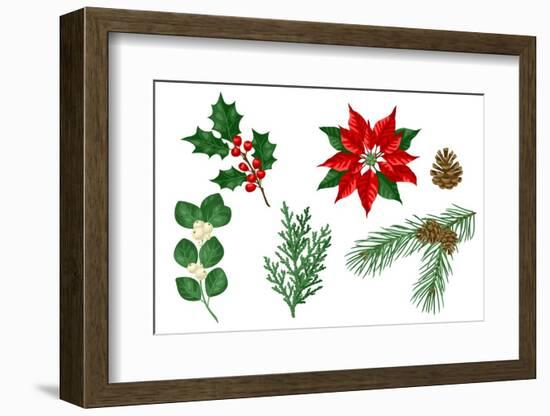 Set of Winter Plants. Merry Christmas and Happy New Year Decoration. Holiday Design.-incomible-Framed Photographic Print