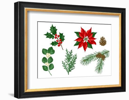Set of Winter Plants. Merry Christmas and Happy New Year Decoration. Holiday Design.-incomible-Framed Photographic Print