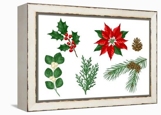 Set of Winter Plants. Merry Christmas and Happy New Year Decoration. Holiday Design.-incomible-Framed Premier Image Canvas