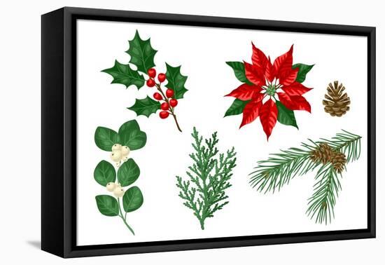 Set of Winter Plants. Merry Christmas and Happy New Year Decoration. Holiday Design.-incomible-Framed Premier Image Canvas