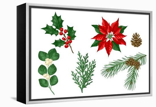 Set of Winter Plants. Merry Christmas and Happy New Year Decoration. Holiday Design.-incomible-Framed Premier Image Canvas