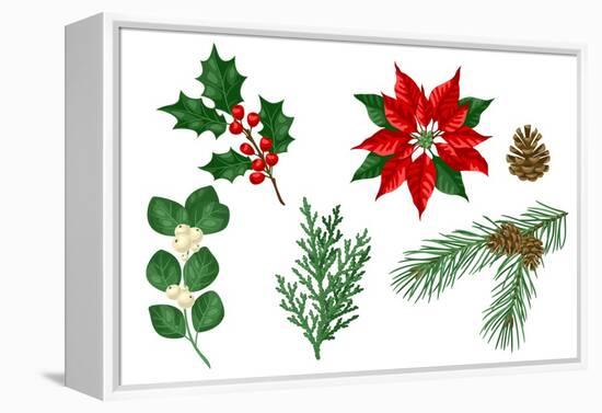 Set of Winter Plants. Merry Christmas and Happy New Year Decoration. Holiday Design.-incomible-Framed Premier Image Canvas