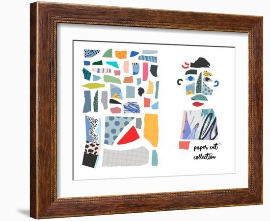 Set with Paper Cut Pieces. Different Shapes and Hand Drawn Textures. Creative Fun Collage.-Lera Efremova-Framed Art Print